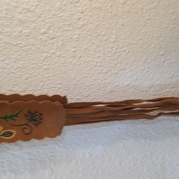 Embroidered Tan Belt with Fringe 37.5" Long - Picture 5 of 6